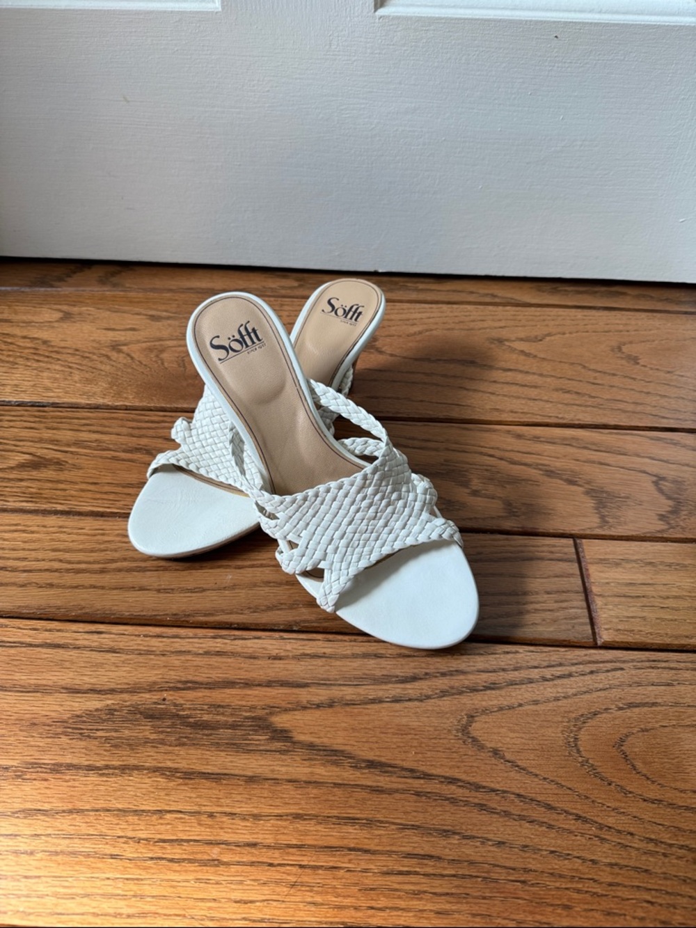 Sofft White Braided Slide Mules